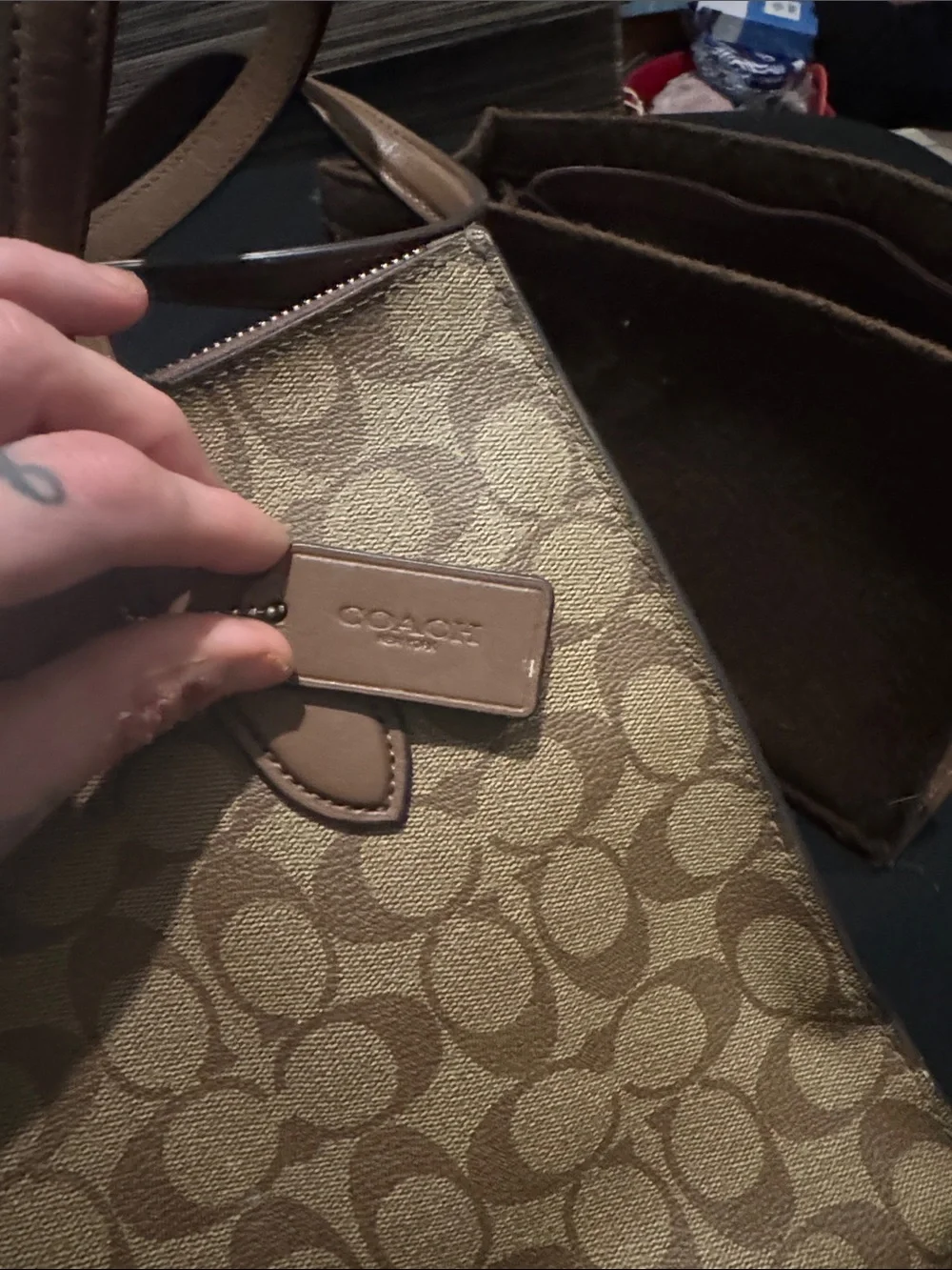 Coach Brown Signature Canvas Tote with Leather Trim